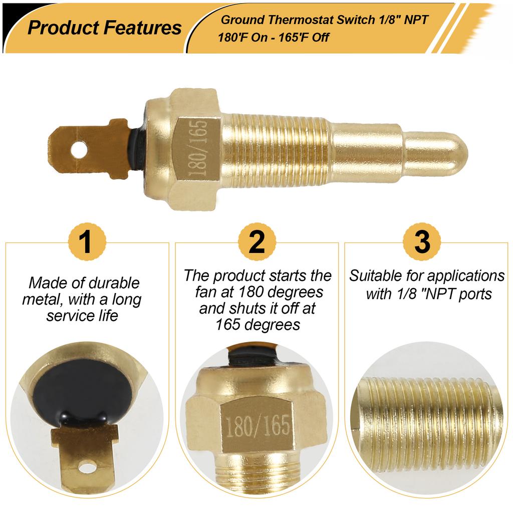 1Pc Engine Cooling Fan Thermostat Temperature Sensor Switch 1/8"NPT 180 Fahrenheit on 165 Fahrenheit Off for Water Oil Coolant Replacement Sensors2