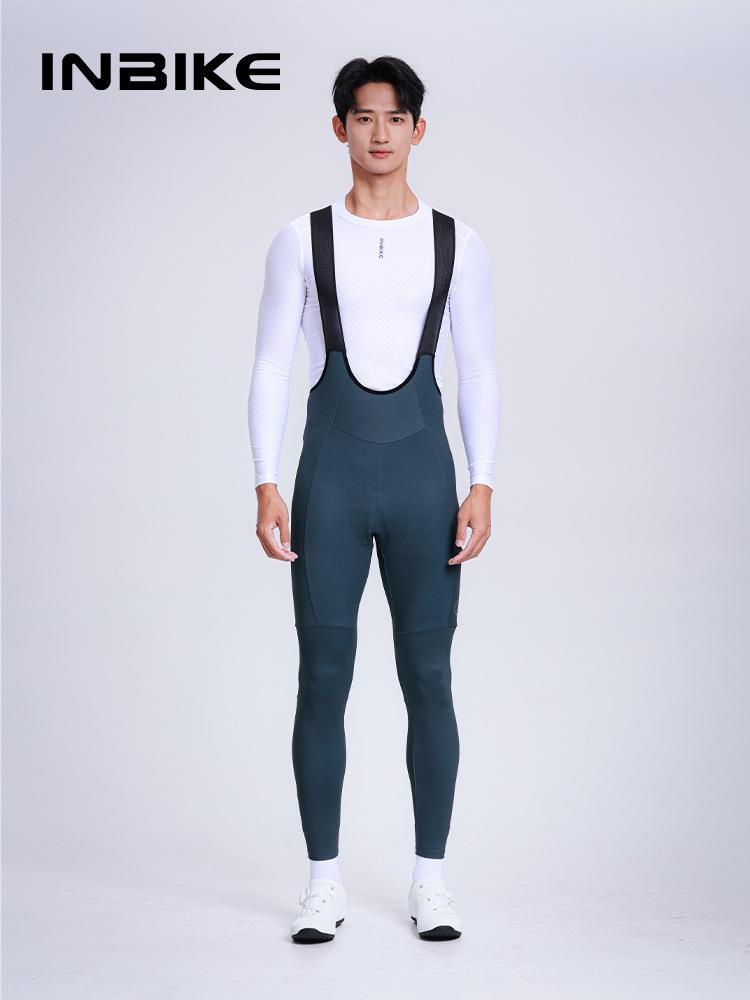 INBIKE Unisex Fleece Cycling Bib Pants - Warm High Waist for Long Distance (Autumn/Winter)