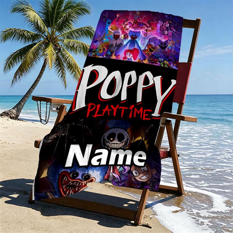 Custom Name Personalized Poppy Playtime Print Beach Towel, for Trip Camping Beach Party Home Decor, Birthday Gift for Family & Friends