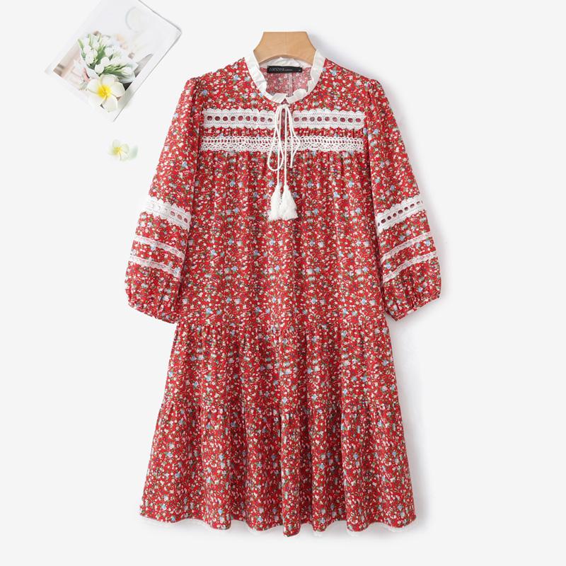 

ZANZEA Женское повседневное платье с круглым вырезом, свободным рукавом 3/4 и цветочным принтом M