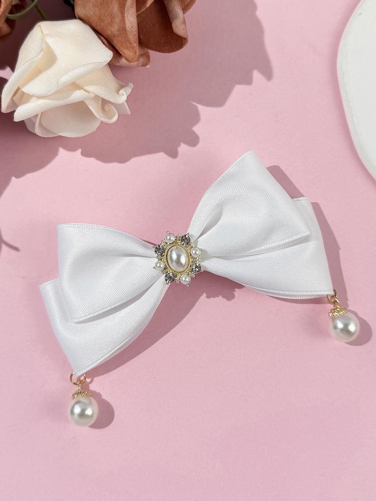 New Rhinestone Imitation Pearl Bow Hair Clip for Women, Fashionable and High-end, Versatile Princess Hair Accessory