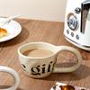 350ml Hand Pinched Irregular Coffee Cups English Alphabet Pattern Ceramic Mug Large Handle Milk Oatmeal Cup Home Water Cup