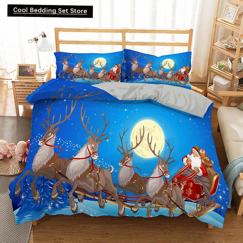 Red Christmas King Queen Duvet Cover Cartoon Santa Claus Bedding Set for Kid Boy Girl Happy Holiday 2/3pcs Polyester Quilt Cover