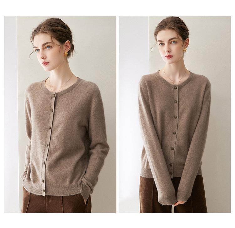 Versatile Autumn/Winter Pure Cashmere Knit Sweater - Warm, Slimming, Round Neck, Long Sleeve
