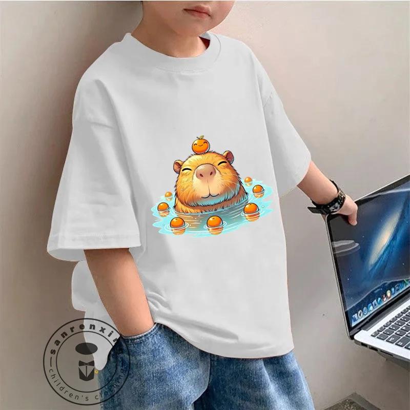 Cute dolphin cartoon printed T-shirt, ready for summer, fashionable clothing for children and students