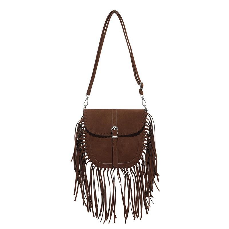 

Retro Matte Suede Saddle Bag Female Niche Bohemian Tassel One-shoulder Crossbody