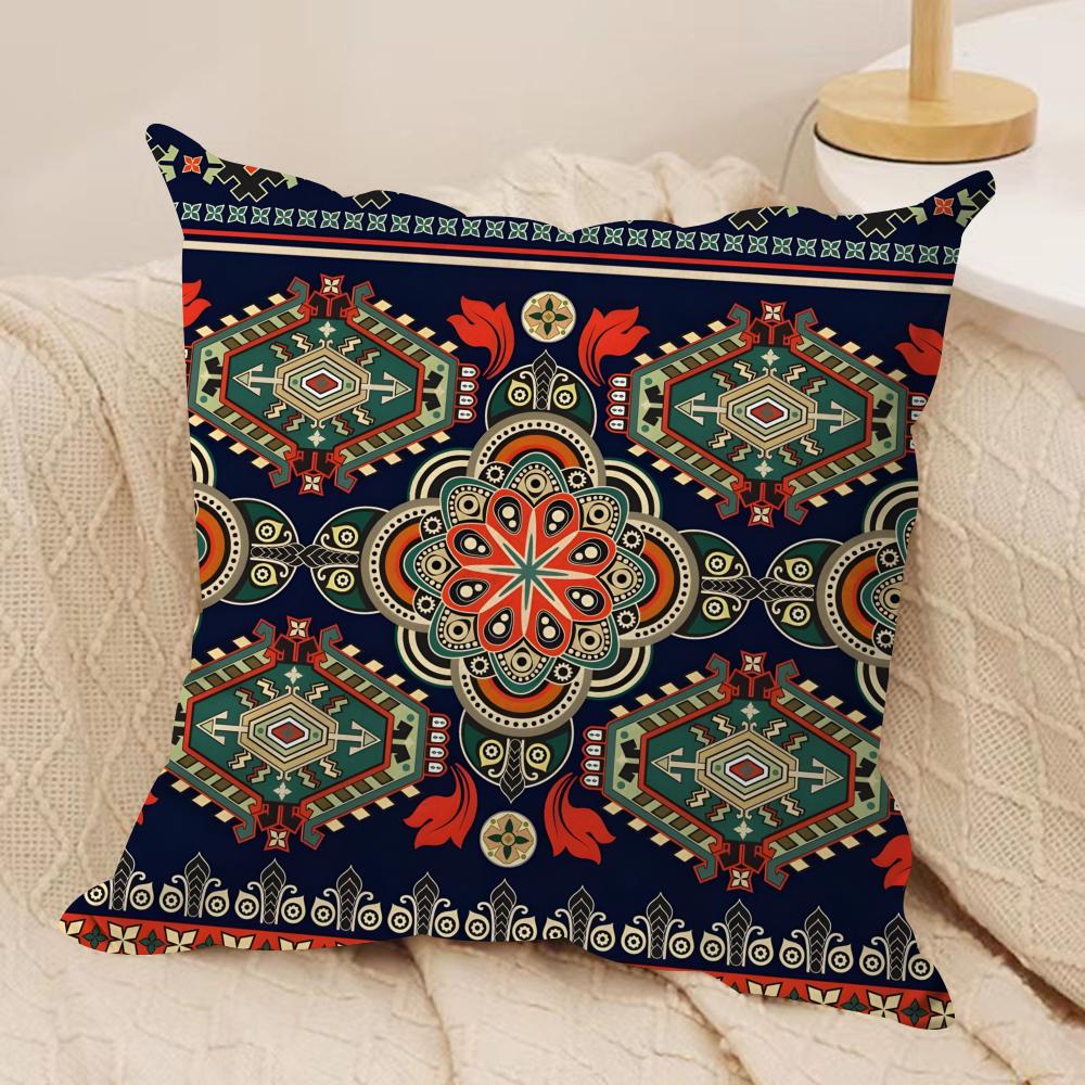Red Ethnic Style Shading Cushion Cover Soft Plush Fabric DoubleSided Printed Sofa Cushion Cover for All Seasons Home Decor Gift