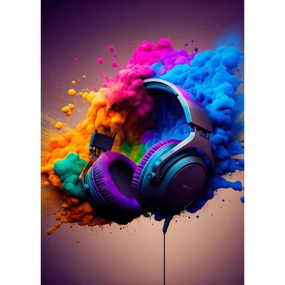 Hot Live Music Neon Headphones DJ Posters Colorful Boombox Microphone Party Prints Canvas Painting Wall Picture Home Room Decor