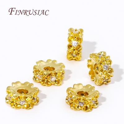 Fashion Inlaid Zircon Flower Spacer Beads 18K Real Gold Plated Separators For Beads Jewelry Making DIY Bracelet Accessories