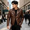 Autumn and winter new men's clothing washed leather jacket shoulder badge belt model locomotive large size men's leather jacket locomotive jacket