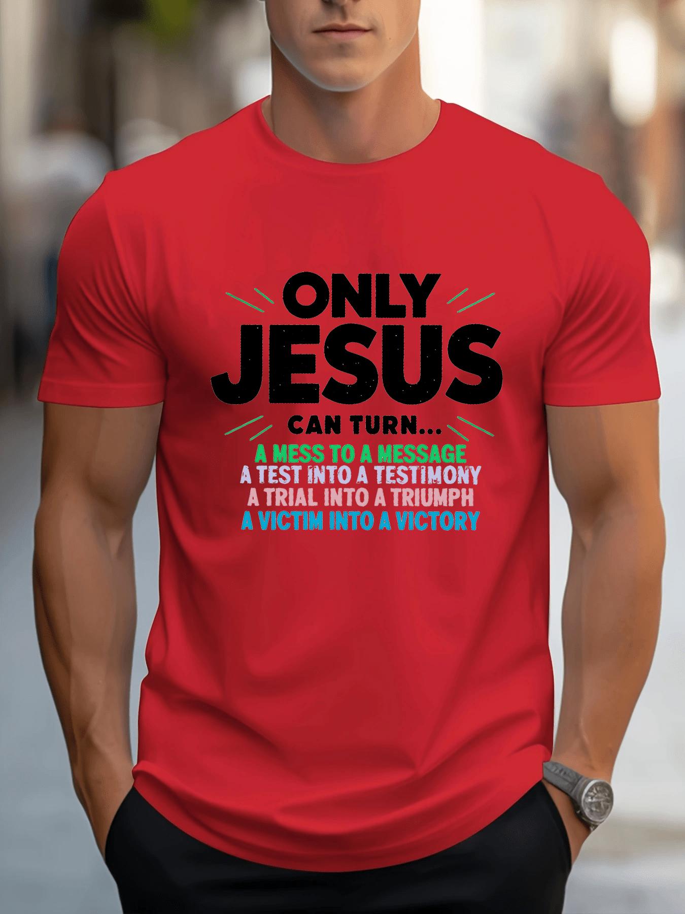 MenS Christian Faith TShirt Bold Only Can Turn a Mess into Victory Bible Verse Tee Psalm 348 Navy Blue Religious S