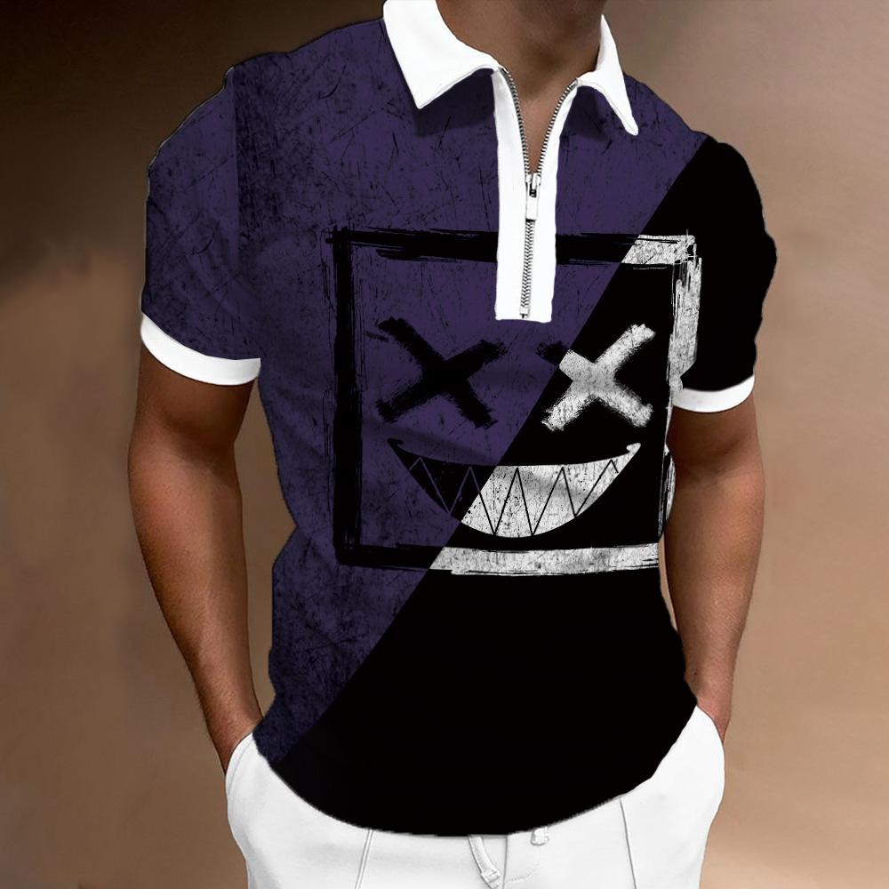 European and American Men's Clothing Summer New Loose Round Neck Funny Geometric Printing Short-sleeved POLO Shirt and Top