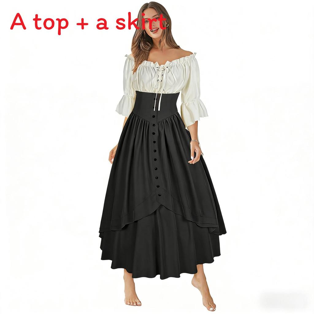 Renaissance Costume Dress With Asymmetric Hem And Puffed Sleeves For Artistic Cosplay And Vintage Events