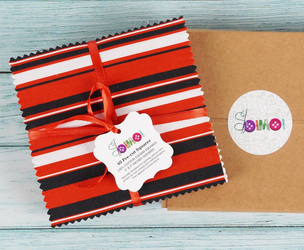 Soimoi Christmas Theme Print Precut 5-inch Cotton Fabric Quilting Squares Charm Pack DIY Patchwork Sewing