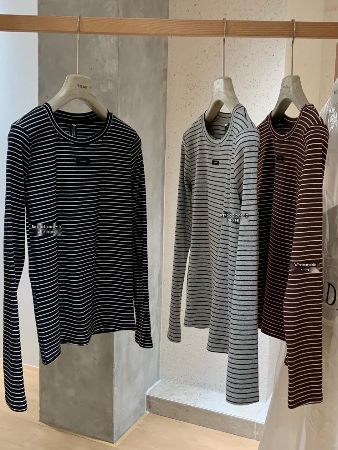 Women s Striped Round Neck Long Sleeve Slimming Top - Autumn/Winter Trendy Medium