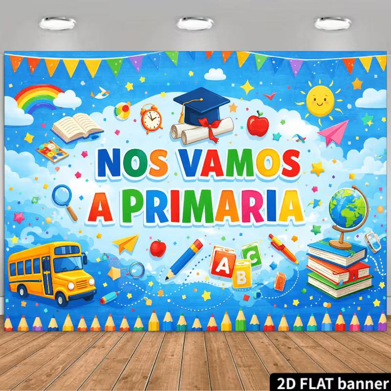 2D Preschool Graduation Backdrop Spanish Off to Primary School Background 47.2x31.5inch/120*80cm