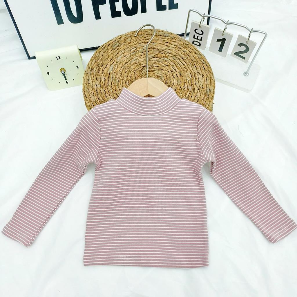 Kids' and Parents' Striped Long Sleeve T-shirt - Semi-High Collar Elastic Layer for Autumn/Winter