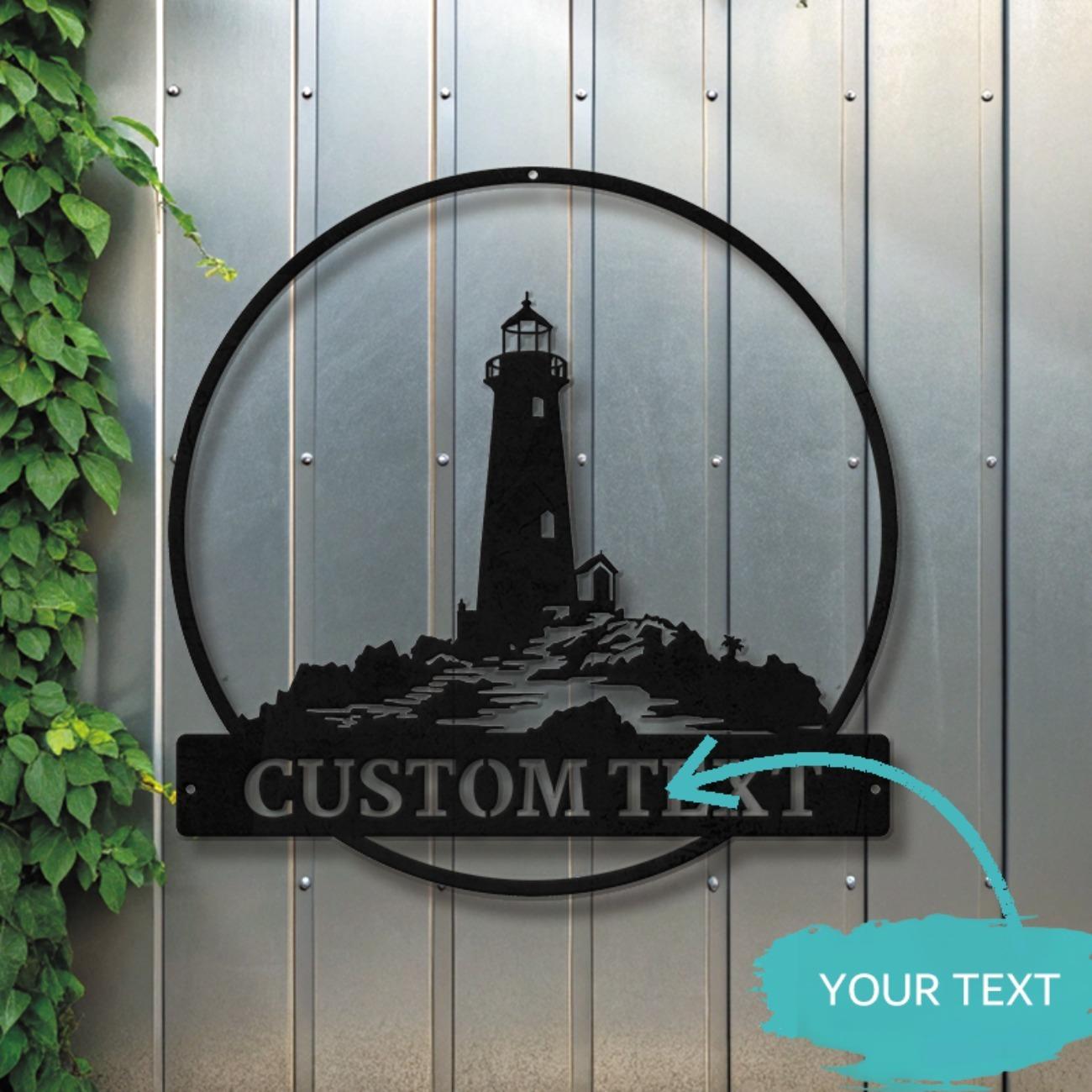Lighthouse Silhouette Metal Sign Nautical Rustic Decor Beach House Indoor Outdoor Art S