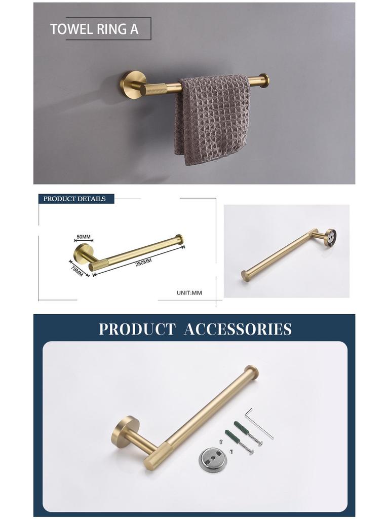 European Luxury Brass Bathroom Set: Knurled Towel Bar, Tissue Holder, Coat Hook, Toilet Brush, Soap Dispenser, Towel Ring.