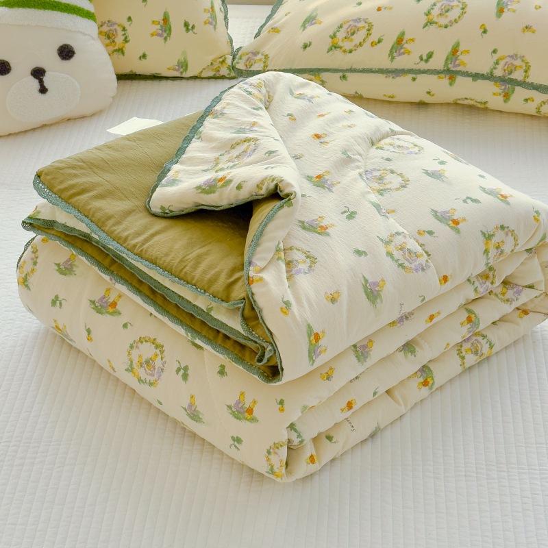 New Sweet Printed Air-Condition Blanket Soft Skin-Friendly Quilted Quilt Breathable Cooling Summer Comforter Queen King Beds