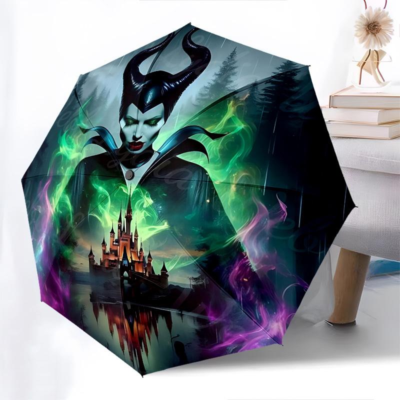 Maleficent, Villains Themed Automatic Opening and Closing Umbrella, Brightly Colored 8-rib Portable Umbrella, Suitable for Men and Women, A