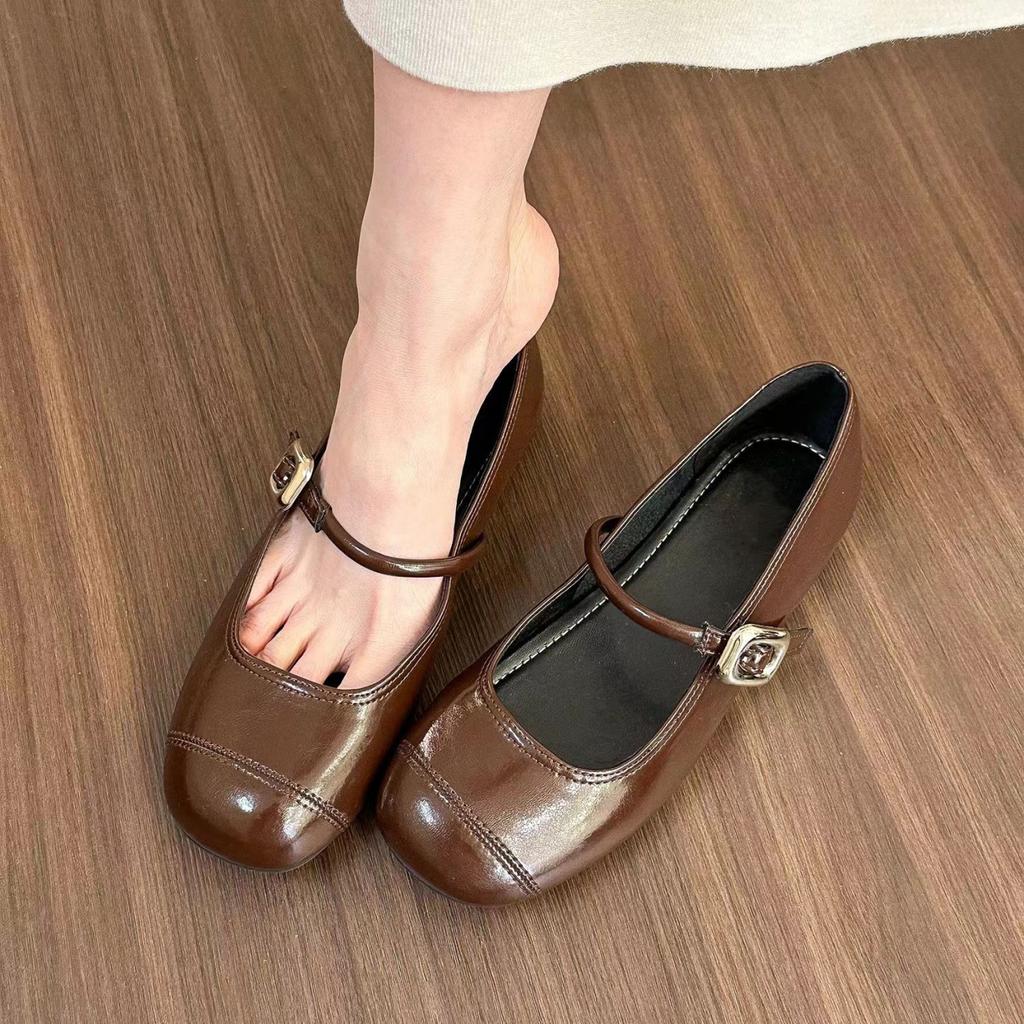 2025 Women's Mary Jane Shoes Square Toe Flat Sole Shallow One Line Buckle Strap Single Shoes Fashion All-match Dress Women Shoes