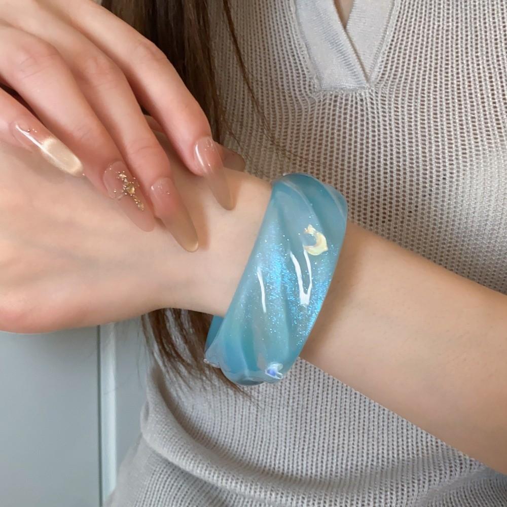 Circle Geometric Aurora Dopamine Bangle Resin Smudging Retro Hand Ring Women Wide Bracelet Gift