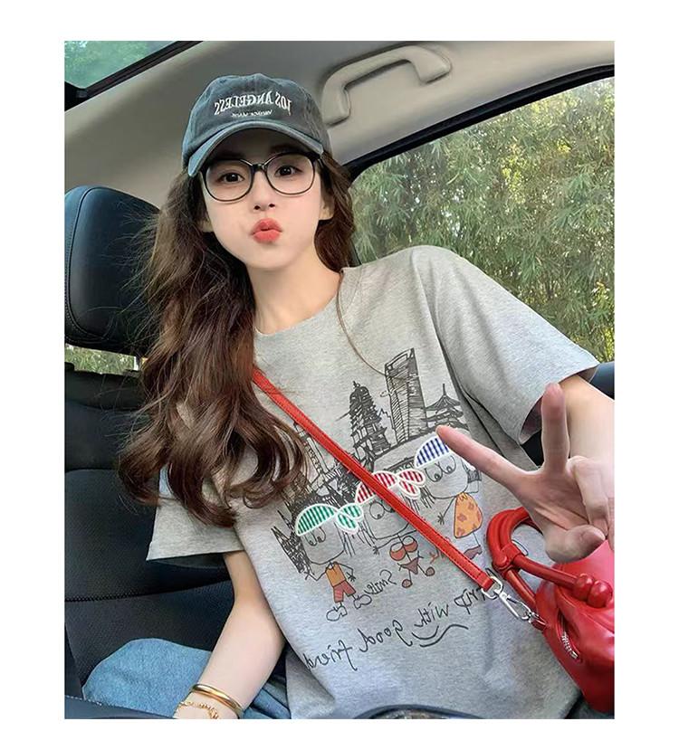 Fashionable, Casual, Versatile, Cute Cartoon Character Printed Loose Short Sleeved T-shirt