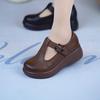 Retro Mary Jane shoes hollow breathable hole shoes spring and summer new round head non-slip slope heel leather shoes
