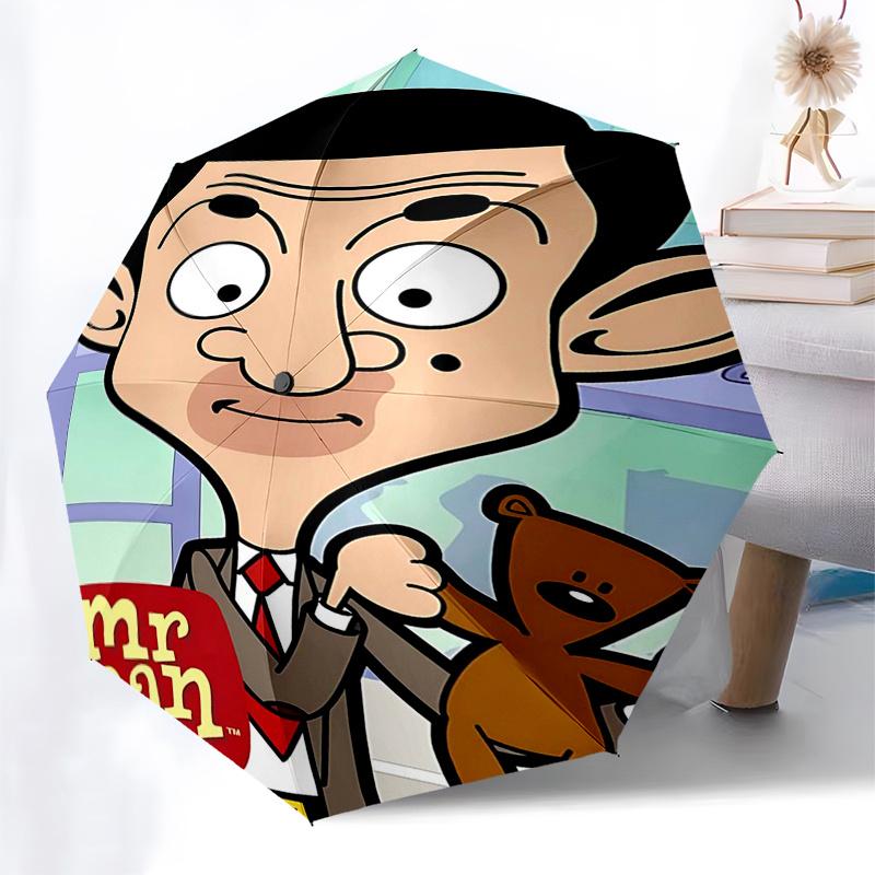 Mr. Bean Themen-Reiseregenschirm - 8 Rippen, Automatisches Öffnen und Schließen, Tragbares faltbares Design, Kompakter und stilvoller Regenschirm für den Außenbereich