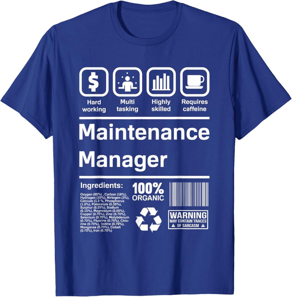 Maintenance Manager Funny Gift Graphic Tee Hard Working Multi Tasking Requires Caffeine T-Shirt