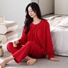 Pajamas With Chest Pads Women'S Pure Cotton Long-Sleeved Loungewear Princess Style Red Wedding Suit