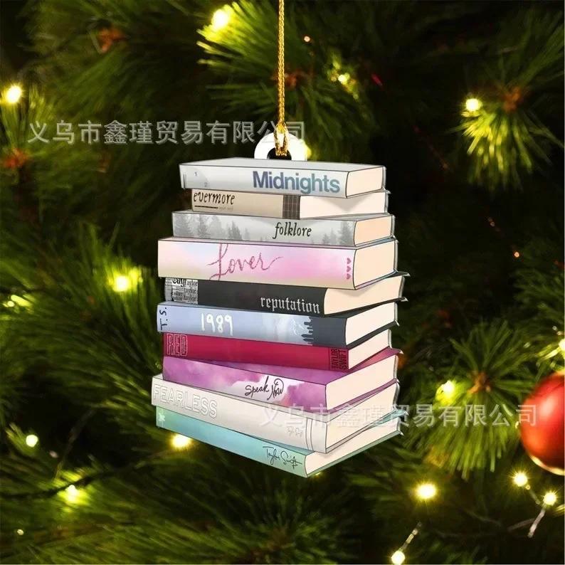 2026 Christmas Tree Shape Bookshelf Pendant, 2D Acrylic Flat Books Stacked Christmas Ornaments Home Decoration Party Supplies