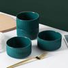 Emerald Green Gold-Rimmed Tableware Set: Vertical Stripes Design, Creative Rice and Soup Bowls