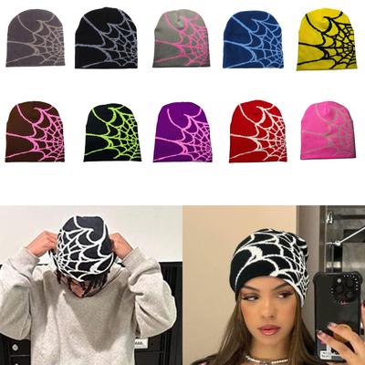 Knit Beanie Hat Y2K Beanie Spider Web Hat Y2k Skullies Beanie Baggy Slouchy Beanie Cap Skull Cap Spider Web Beanie Hat