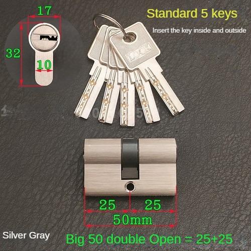 5pcs Keys Lock Cylinder,Door Cylinder 50-120mm Biased Lock Cylinder Double-side Lock Core Anti-Theft Entrance Brass Door Lock