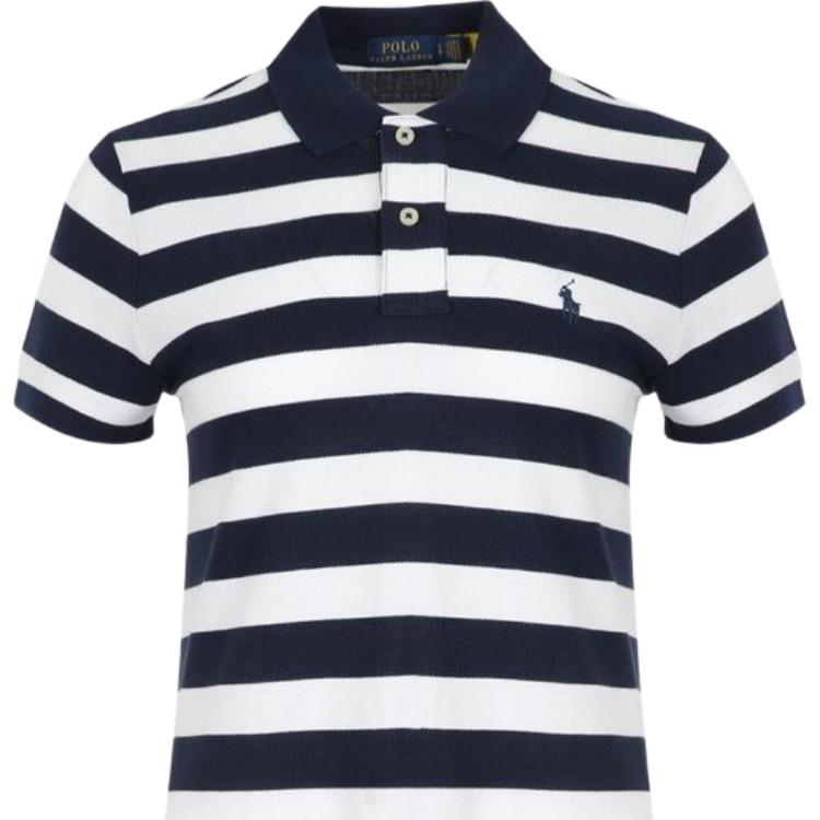 Polo Ralph Lauren SS25 Pony Embroidered Polo Stripe Short Sleeve Dress Women Dresses Navy-Blue 211698000-001