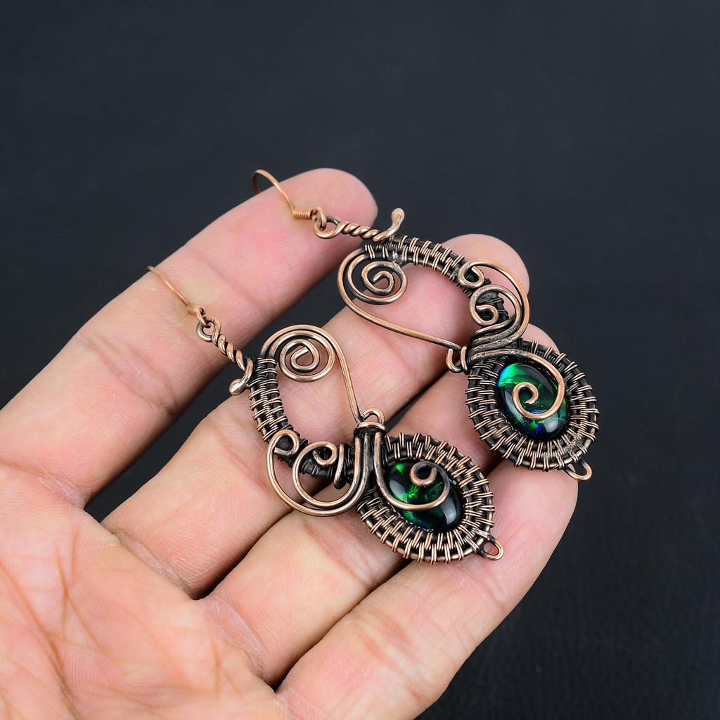 Ammolite Earrings Gemstone Jewelry, 999 Copper Wire Wrapped Handmade Earrings, Latest Design Jewelry