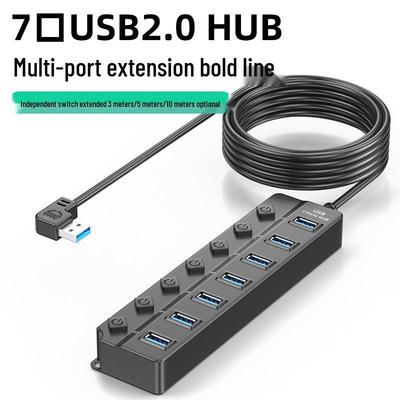 7-Port USB 2.0 Hub: Eins-zu-Sieben Splitter + Vier-Port Laptop High-Speed Expander mit 10m Kabel