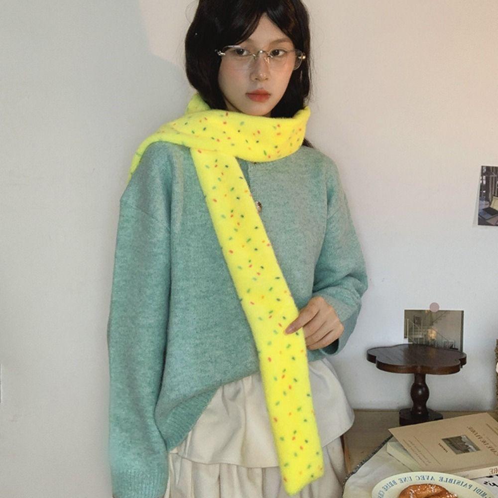 Narrow Cashmere Knitted Scarf Korean Style Winter Neck Warmer Soft Dopamine Dot Scarf Daily