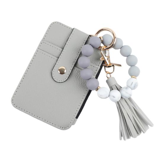 

Браслет з бісеру Брелок Гаманець Жіночий Силіконовий Наручний Тримач для банківських карток Тонкий гаманець для карток з китицею Кишеня на блискавці для подорожей Покупок сірий