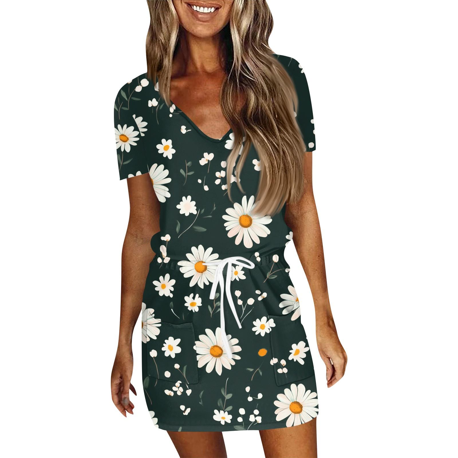 

Женское летнее повседневное модное однотонное платье с V-образным вырезом и короткими рукавами на шнуровке XXL