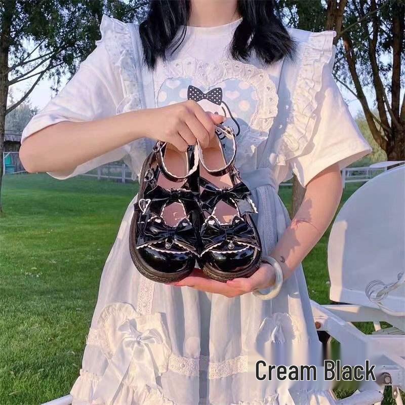 Cute Japanese Lolita Leather Shoes - Women's College Style Round Toe Bowknot JK Uniform