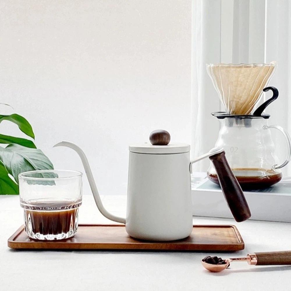 600ML Pour Over Coffee Kettle Wood Handle Drip Filter Coffee Maker Hand Brewing Kettle  Picnic