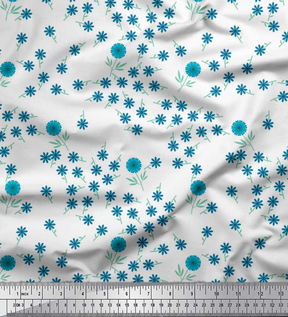 

Soimoi Japan Crepe Satin Fabric Leaves & Blue Flower Floral Print Sewing Fabric metre 42 Inch 42 Inch Wide - Poly Crepe білий