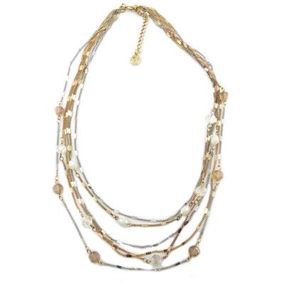 [P8441] - Designer Necklace 'Acapulco' Golden Beige - 6 Rows
