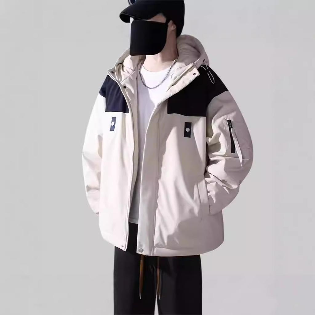 Pánská zimní zateplená bunda pro americký pár s kapucí, teplá sametová zateplená bunda