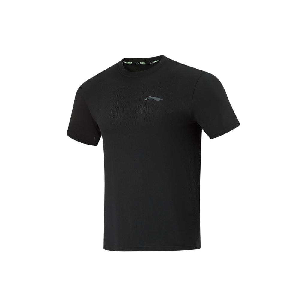Li Ning Seria de Alergare Culoare Solidă Pulover cu Gât Rotund Respirabil Tricou cu Mânecă Scurtă Bărbați Topuri Negru ATSU195-1