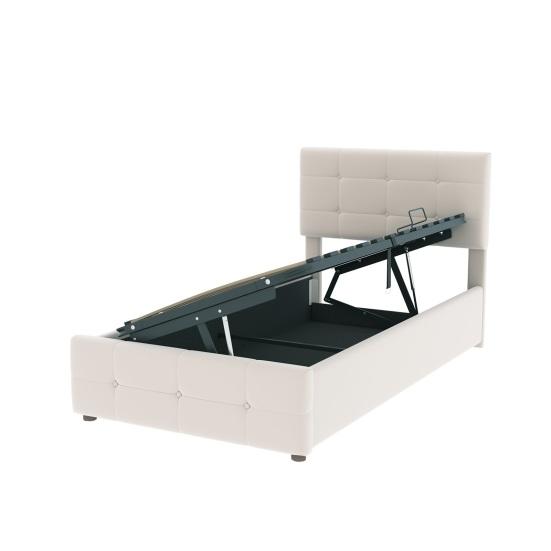 Paturi Copii 90 x 200cm Tapițerie Tăblie Reglabilă pe Înălțime Spațiu Mare Ergonomic Depozitare Hidraulică