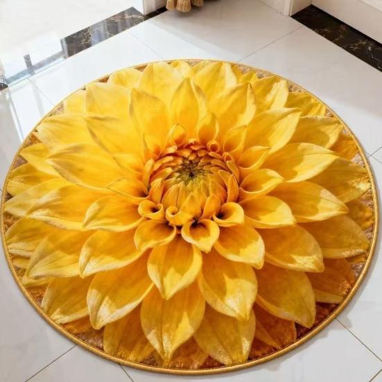 Floral Plush Floor Mat 3D Optical Illusion Round Small Area Rug Non-Slip Absorbent Carpet
